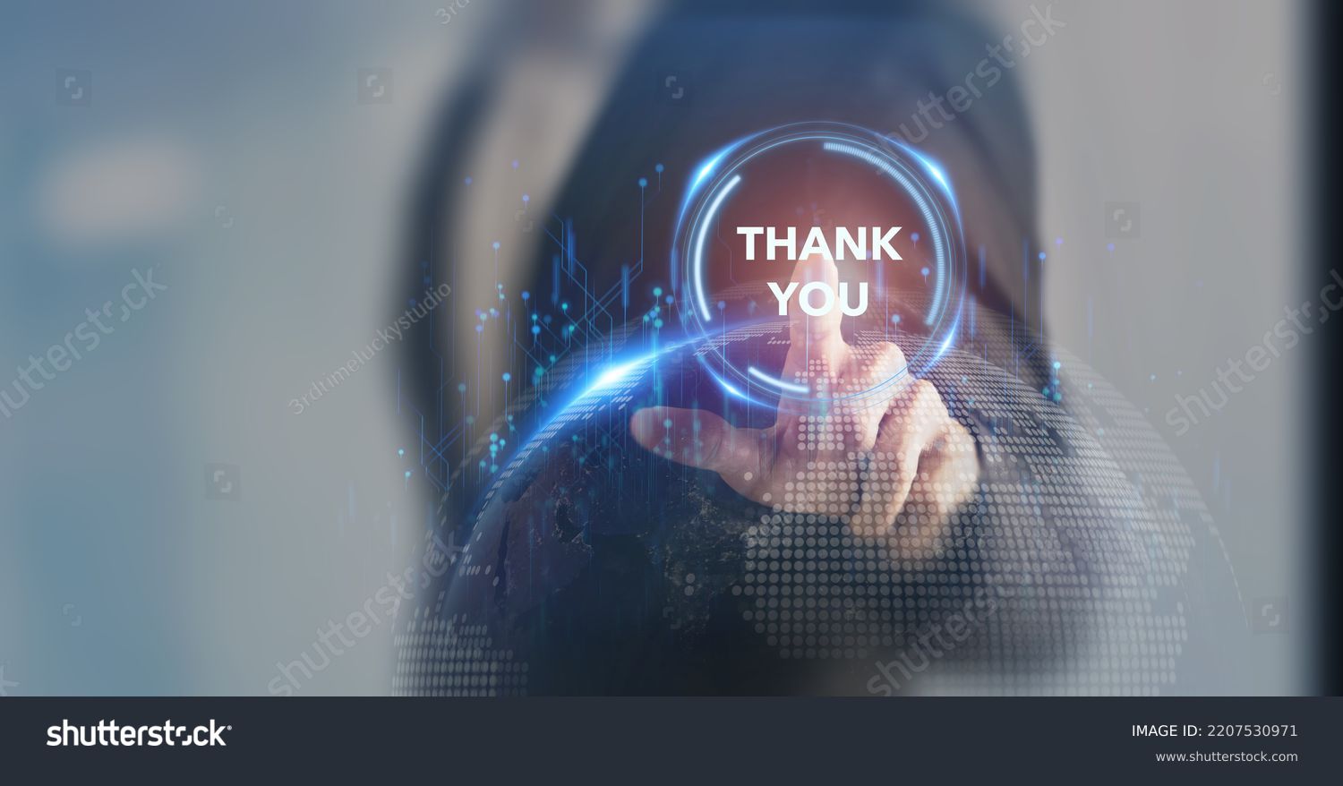 Thank you message for presentation, business, technology, innovation concept.  Businessman touching screen with THANK YOU text on smart background expressing gratitude, acknowledgment and appreciation Arkistovalokuva