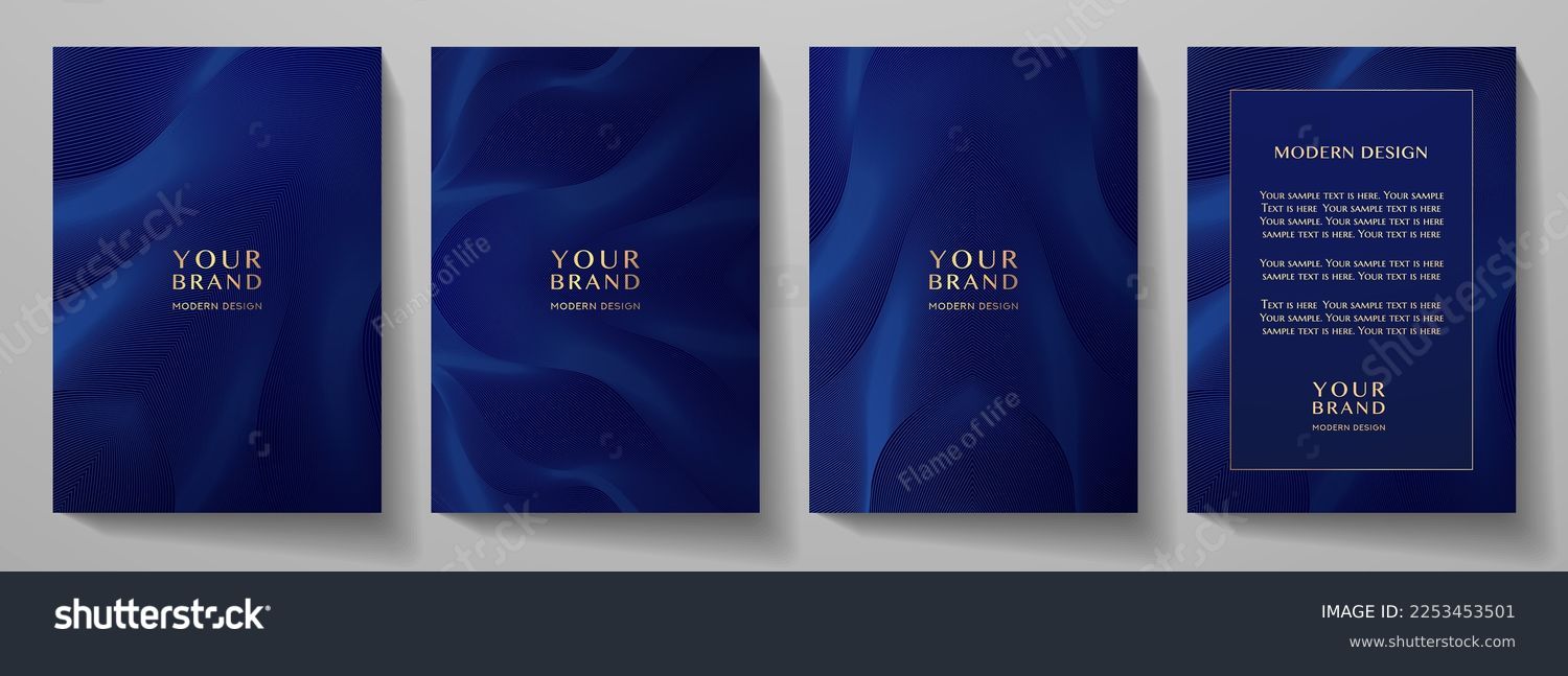 Contemporary technology cover design set. Luxury background with blue line pattern (guilloche curves). Premium vector tech backdrop for business layout, digital certificate, formal brochure template Immagine vettoriale stock