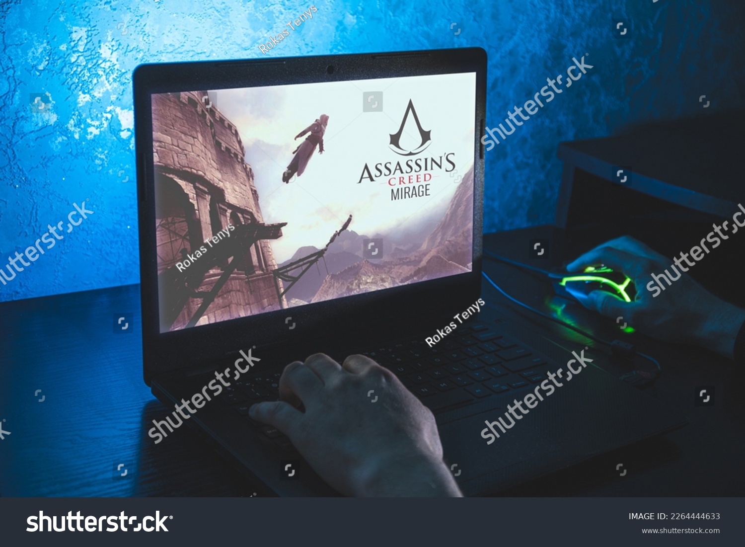 Kaunas, Lithuania - 2023 February 4: Assasin creed mirage new video game. Close up shoot of playing video game on PC. High quality photo