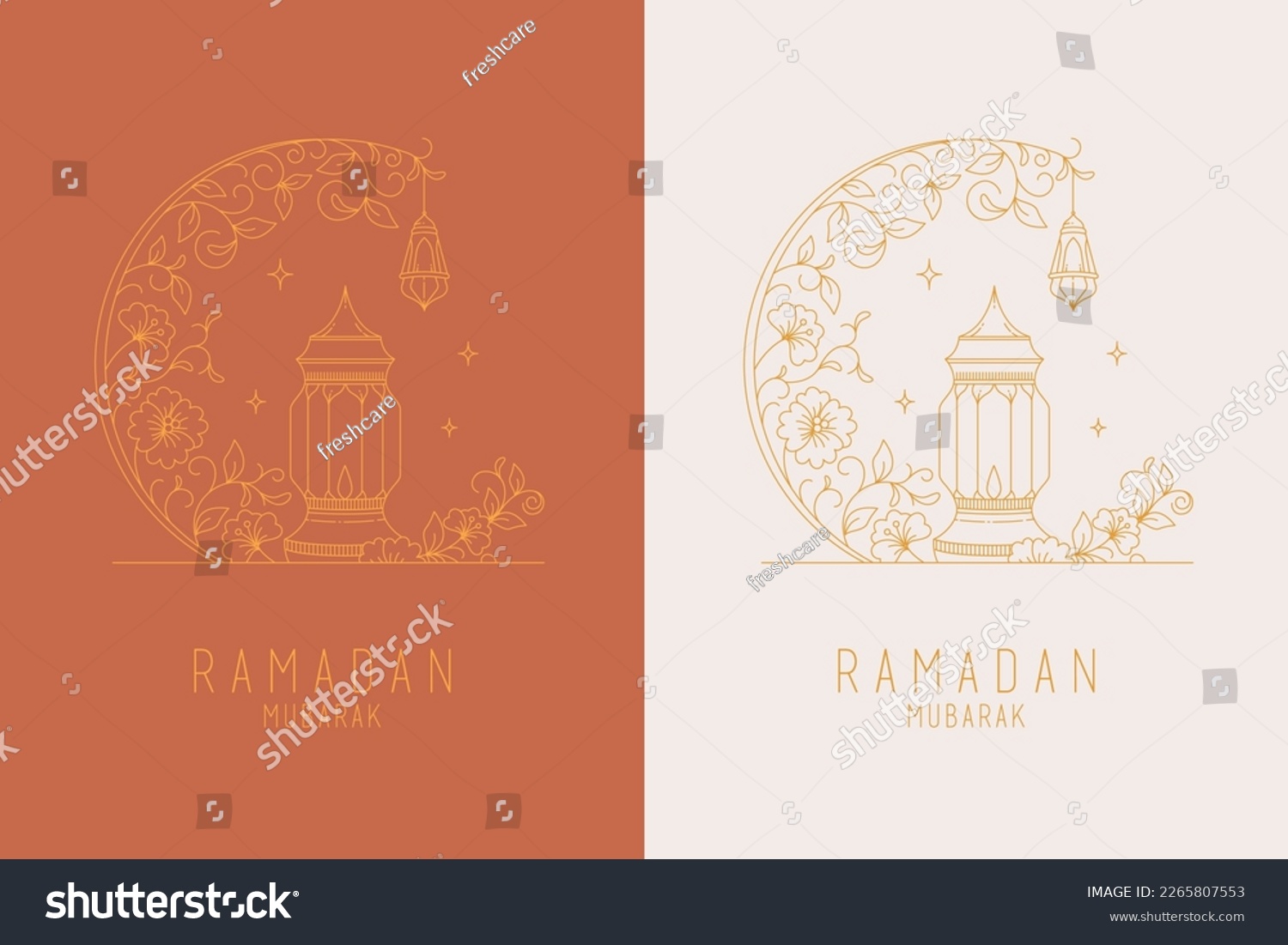 Ramadan Kareem Islamic greeting card with line art design vector illustration