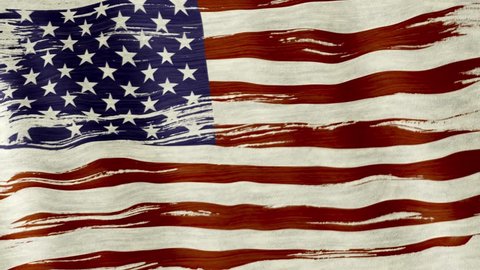 Closeup of art brush watercolor painting USA flag blown in the wind. Video stock