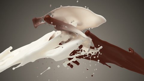 4K. White Milk And Chocolate Splashing. Slow Motion. 3D Animation., videoclip de stoc