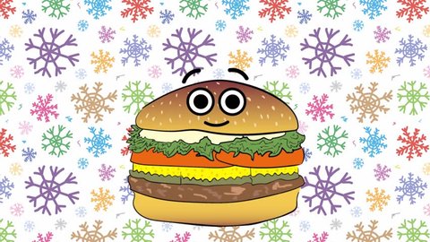 Xmas cheeseburger and colorful snowflakes Stock Video