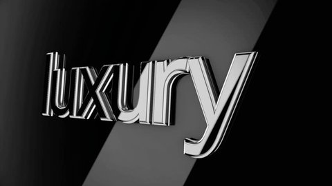 3D word luxury moving on black background with wide beams of light, monochrome. Volume sign luxury moving in rays of flashlight, seamless loop.の動画素材