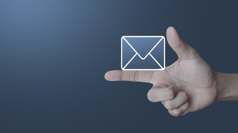 email flat icon on finger over light gradient blue tone background, Business contact us concept Stockvideó