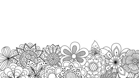 Black and white doodle flowers spinning in the bottom with the copy space. 2d animation Stockvideó