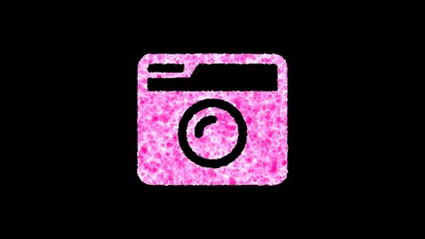 Symbol camera retro shimmers in three colors: Purple, Green, Pink. In - Out loop. Alpha channel Premultiplied - Matted with color blackの動画素材