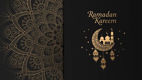 ramadan kareem greeting motion 4k, mandala eastern pattern. islamic ornament for eid mubarak. Video Stok