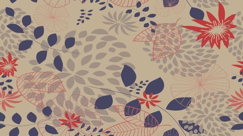 soft autumn design animation with blue and red flowers of various types tones and forms some appearing in the screen and others falling creating a forest Stock-video