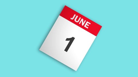 Calendar animation showing June month with flipping through days of month on blue loopable seamless background 庫存影片