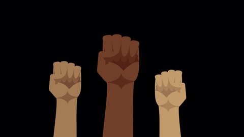 raised clenched fist hand. black lives matter. People protest and fight for their rights. Concept of revolution. symbol of victory, strength, power and solidarity. 2d vector animation alpha channel – Video có sẵn