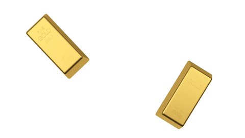 3D animation two gold bars rotate in different directions on a white background. Alpha channel. 4K resolution. Video stock