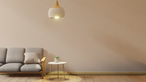 minimal interior design room with sofa, low table, Decoration plant and japan style design Hanging lamp light in wall.3D rendering interior design. Modern living room Japanese style.3D rendering, videoclip de stoc
