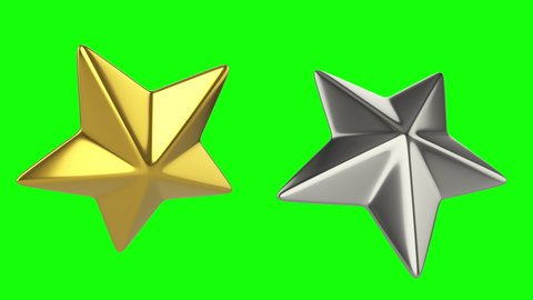 Gold and silver star randomly rotate on green background. 4K looping animation स्टॉक व्हिडिओ