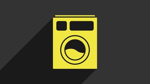 Yellow Washer icon isolated on grey background. Washing machine icon. Clothes washer - laundry machine. Home appliance symbol. 4K Video motion graphic animation.の動画素材