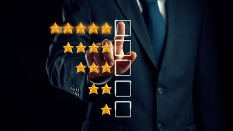Customer review satisfaction feedback survey data for shrewd business . User give rating to service experience on online application. Customer evaluate service quality for reputation ranking . Stockvideo