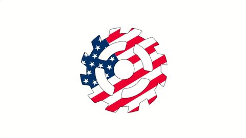 Rotating sprocket with image of USA flag, isolated on white background. Stock-video