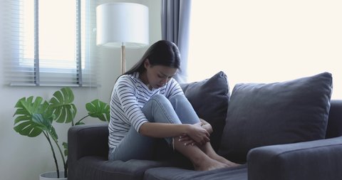 Asian women with stress, She kept herself alone in her bedroom, Depression.の動画素材