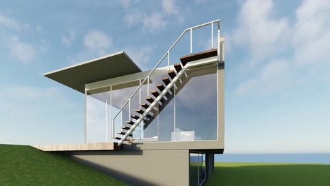  Modern house 3D video animation. Architectural project. : vidéo de stock