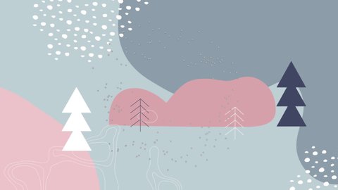 Animation of particles spinning over abstract shapes and christmas tree icons on grey background. Christmas festivity and celebration concept Video stock