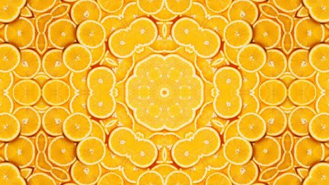 Стоковое видео: Footage stop motion animation graphic illustration mandala background geometric fruit kaleidoscope shape abstract full color (orange,banana,wine,kiwi,strawberry and any more)