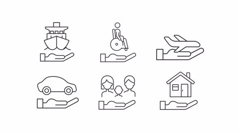 Animated protection linear icons. Provide care to disabled person. Insurance and coverage. Seamless loop HD video with alpha channel on transparent background. Outline motion graphic animation Stock Video