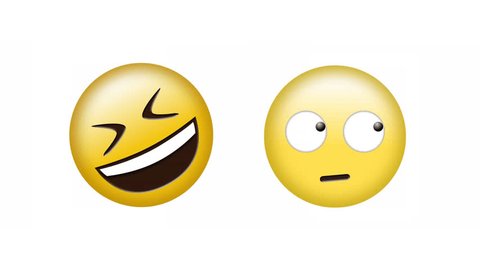 Animation of laughing and rolling eyes emoji icons over white background. global social media, communication, digital interface, technology and networking concept digitally generated video. - Βίντεο στοκ