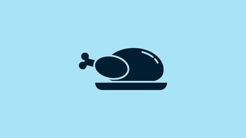 Blue Roasted turkey or chicken icon isolated on blue background. 4K Video motion graphic animation. Stock-video