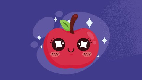 fresh apple fruit kawaii character animation ,4k video animatedの動画素材