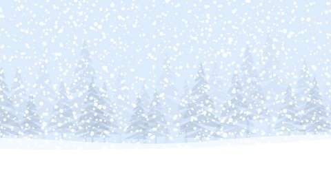 Snow falling on a forest in the mountains. Winter snowy landscape background with fir trees. Animated illustration. The quiet after the storm Video stock