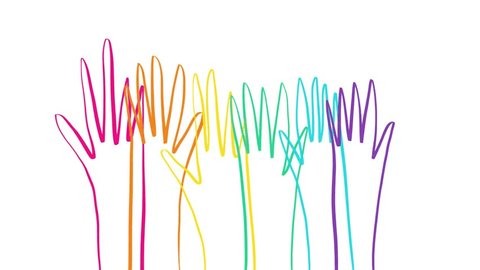 Стоковое видео: Cartoon human hands reaching out. Rainbow flag colors.