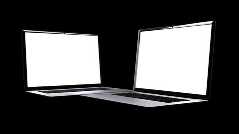 Realistic laptop with empty screen animation isolated on transparent background. Alpha channel template. Adlı Stok Video