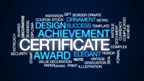 Certificate animated word cloud, text design animation. Stock-video