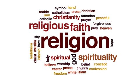 Religion animated word cloud, text design animation. Stock Video