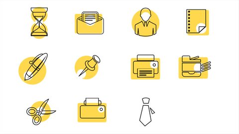 Business and Office Line Icons. 4K Alpha Channel Stockvideó