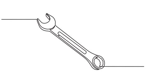 Continuous one line animation. Hand drawn animated motion graphic element of a wrench. concept of repair, service, construction, mechanics. 4k videosの動画素材