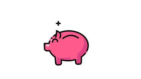 Animated piggy bank, gold coin bounce. Suitable for financial, savings, investment, banking, money management, and educational concepts.の動画素材