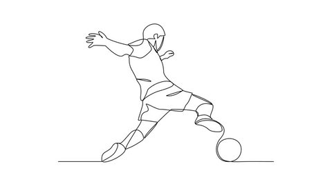 Animated self drawing of a football player who is competing on the field video illustration. Sports design illustration simple linear style vector concept. Football player video design concept, videoclip de stoc