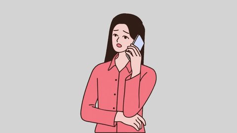 Cartoon animation of a woman making a telephone call using her smartphone Vídeo Stock