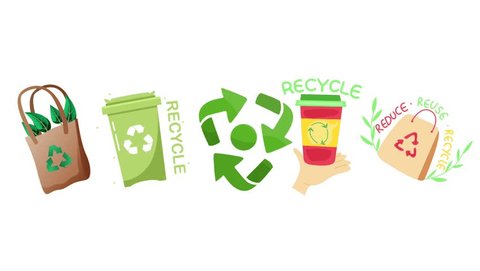 Reduce reuse recycle plastic icon isolated on white background, Ecological conservation environment, bottle bag dirty ecology environmental. Stock-video