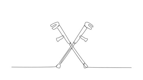 Self drawing animation of single line draw crutches. Elbow crutch, telescopic crutch. Medical for rehabilitation of people with diseases of musculoskeletal. Continuous line draw. Full length animated Adlı Stok Video