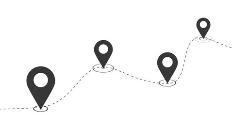 Road Trip With Location Pins and Pointer Symbol Animation. Multiple Destination and position Concept	
 Stock-video