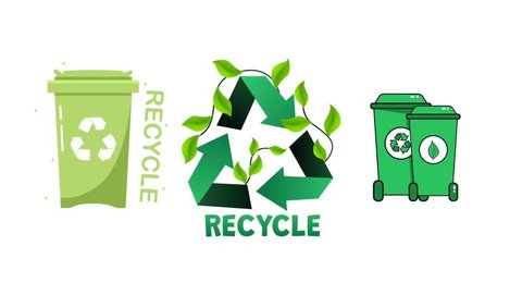 Reduce reuse recycle plastic icon isolated on white background, Ecological conservation environment, bottle bag dirty ecology environmental, Earth day plant planet save world.の動画素材