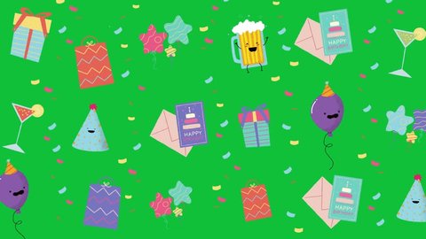 happy birthday emoji isolated on green screen, celebration emoji. happy  วิดีโอสต็อก