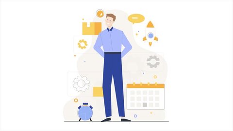 start up businessman with schedule and icon rocket business animated illustration video Video stock