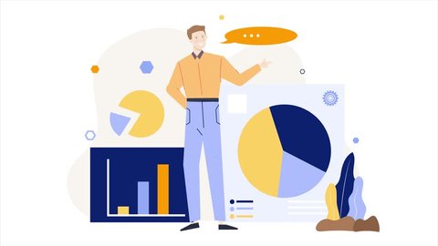 graphic statistic pie chart with a man character isolated business animated illustration video 스톡 비디오