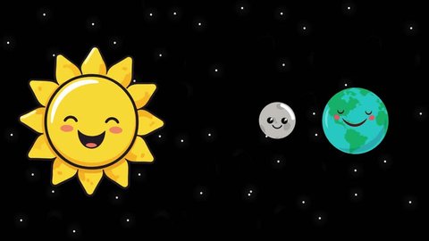 Animated video background for learning solar system material. Animated Solar Eclipse Illustrator in Doodle Cartoon Character Style. Suitable for Children Educational Content.の動画素材