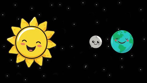 Animated video background for learning solar system material. Lunar Eclipse animation in Doodle Cartoon Character Style. Suitable for Children Education.の動画素材