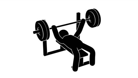 Pictogram man bench press. Stickman trains with a barbell. Looping animation with alpha channel.: stockvideo