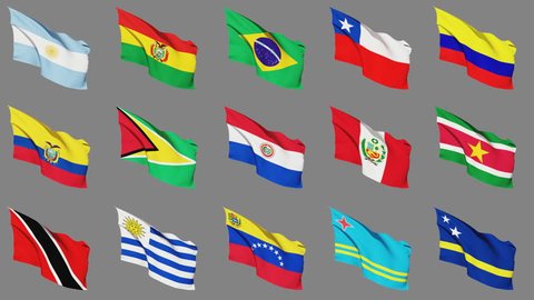 Flags of All South American countries, seamless loop with matte channel Stock-video